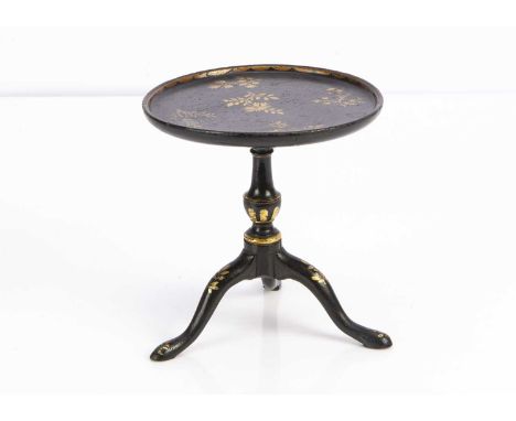 A rare early 19th century apprentice Chinoiserie tripod table,  with gold painted floral sprigs, originally a tilt top, now f