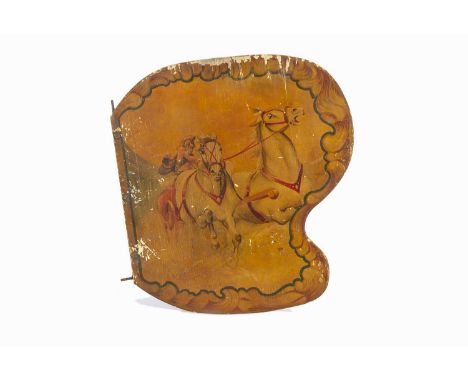 An English Fairground ‘Ben Hur’ double sided ticket circa 1959, the shield shaped hand painted sign, each side showing a diff