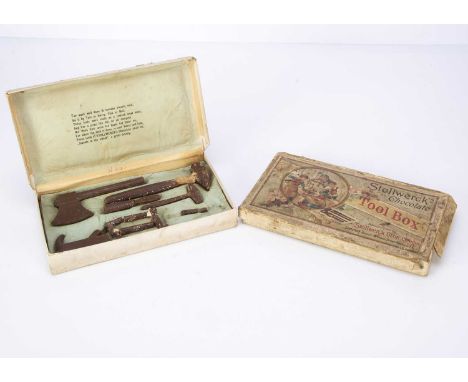 Very rare early 20th century Stollwerck Bros Chocolate tools,  two boxed sets - Tool Box comprising hammer, pinchers and half