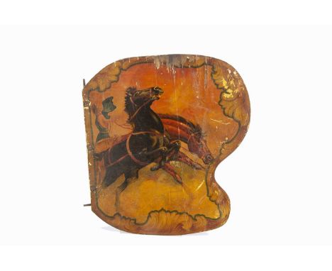 An English Fairground ‘Ben Hur’ double sided ticket circa 1959, the shield shaped hand painted sign, each side showing a diff