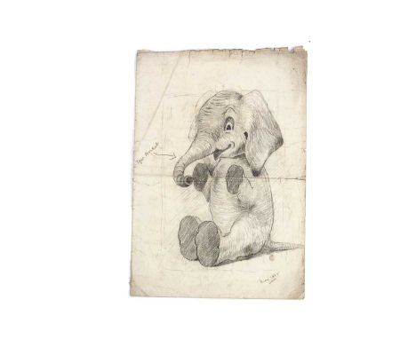 A rare original Norah Wellings sketch design for a seated elephant soft toy May 1925,  material note and dated —15in. (38cm.)
