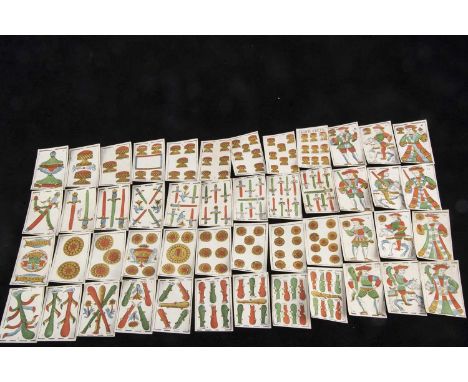A Felix Solesio Spanish National Pattern playing cards circa 1780,  complete set of forty eight cards, printed by wood block 