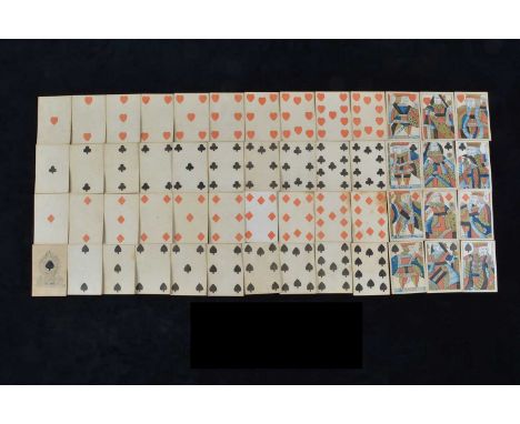 A Sutton & Co Knights playing cards circa 1800, complete set of fifty-two cards, unturned courts, plain backs, the Ace of Spa