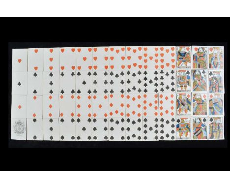 A fine Hall & Son playing cards circa 1825, complete set of fifty-two cards, wood block and stencilled, unturned court cards,