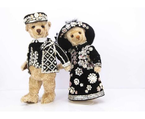 A Pic-Nic-Bears Pearly King and Queen teddy bears,  by Nicole Woodward, Buttons 1 of 1 Pearly King, with brown tipped mohair,