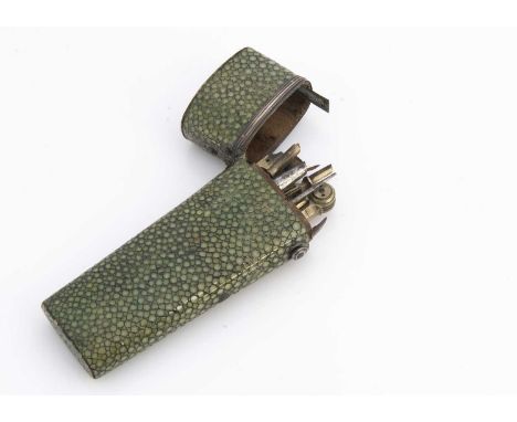 A 18th century shagreen cased geometry set, with white metal mounts, brass and steel instruments —4 3/4in. (12cm.) high (slig