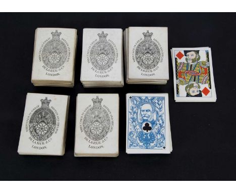 Six packs of late 19th century De La Rue playing cards,  a 1874 set with the Aces having portraits of Queen Victoria and othe