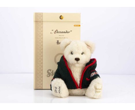 A Steiff limited edition Harrods Alexander 2006 Christmas teddy bear, 27 of 1500, signed F Steiff 07/10/06 to foot pad, in or