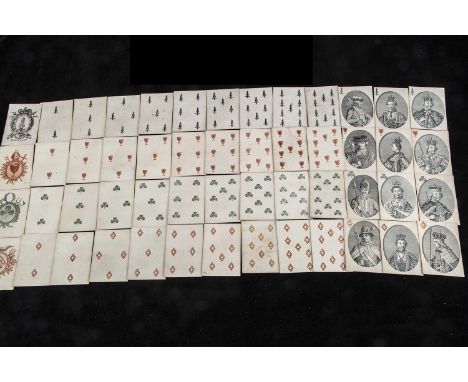 A rare 1765 Rowley & Co copper plate playing cards,  modified French suits, half length courts with oval frames representing 