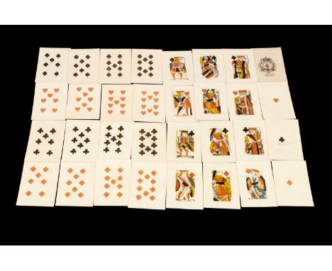 A 18th century Gibson & Gisborne Superfine small format playing cards, complete set of thirty-two cards, wood block and stenc