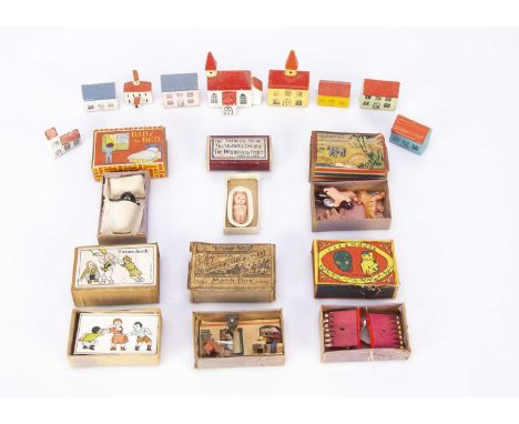 Matchbox toys and miniature village, an Erzgebirge Hoop-Turning & wood Carving, in matchbox —2 1/2in. (6cm.) wide, Japanese c