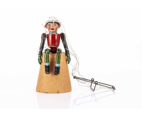 A rare Barrett & Sons for Luntoy Flowerpot man puppet early 1950s, painted hollow-cast lead articulated figure with wire hand