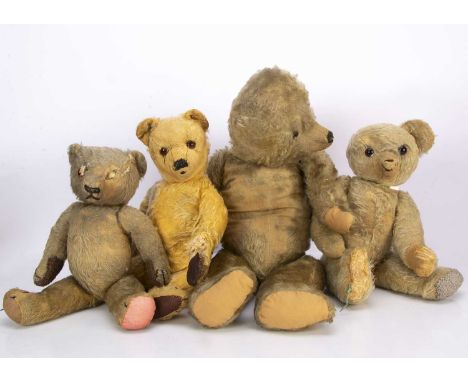 Four British teddy bears for restoration,  including two Chad Valleys, all in need of repair --26in. (66cm.) high largest -fr