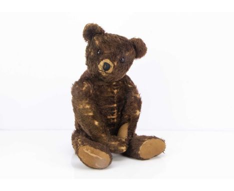 A large rare early 1920s Chad Valley teddy bear,  with brown mohair, orange and black glass eyes, pronounced muzzle, black st