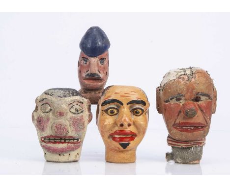 Three professional Punch & Judy puppet heads from the Vic Taylor and Billy Norman collection, two early carved and painted wo