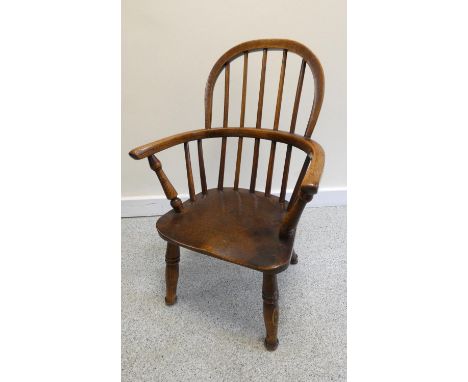 19th century ash &amp; elm childs windsor chair, with hoop framed stick back, on turned supports Height 69cm. 
