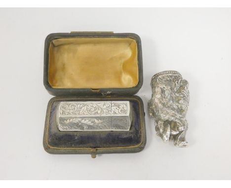 Silver electrotype box modelled as a boar's head, and an octagonal scent bottle, Birmingham 1880. (2)Condition report:Circula