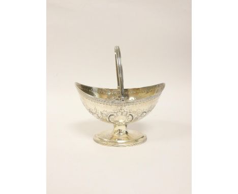 Silver sugar boat with embossed decoration by Crispin Fuller 1799. 210g  Condition report:Surface polished. Foot dented. Fami