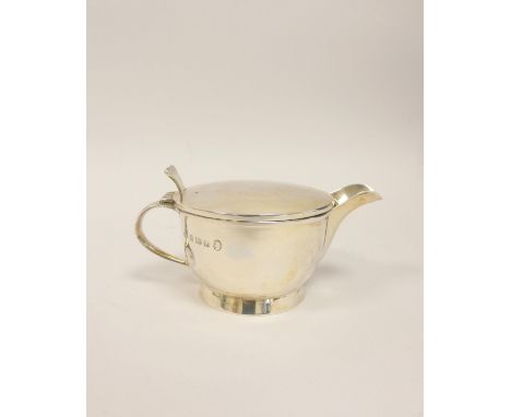 Silver lidded cream jug of Art Deco style by A.E Jones, Jubilee mark 1935. 178gCondition report:Dented below hallmark. 