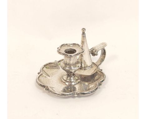 Silver taperstick of octafoil lobed form with extinguisher by Emes &amp; Barnard 1824, 10cm, 169g 5½ oz. 
