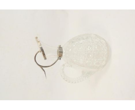 Glass claret jug, hobnail cut, ovoid shape with silver mounts and hinged cap, Birmingham 1898, 21cm. 