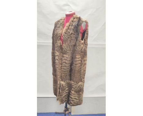 Vintage long fur waistcoat, probably bobcat, with satin lining, no labels, approx. size 14.