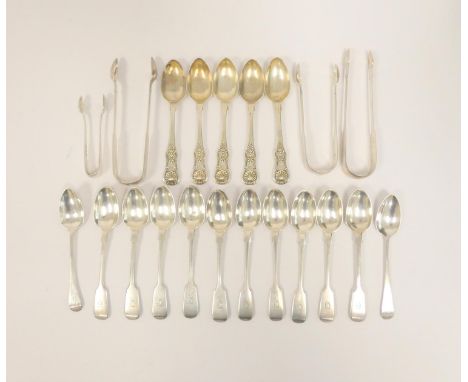 Seventeen silver teaspoons and four sugar tongs 463g&nbsp; 