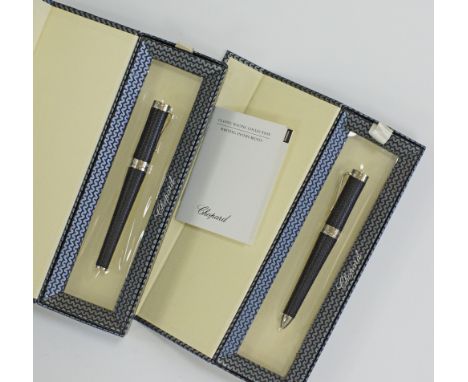 Two Chopard luxury writing instruments - Classic Racing Collection, comprising of a ballpoint pen and a fountain pen with con