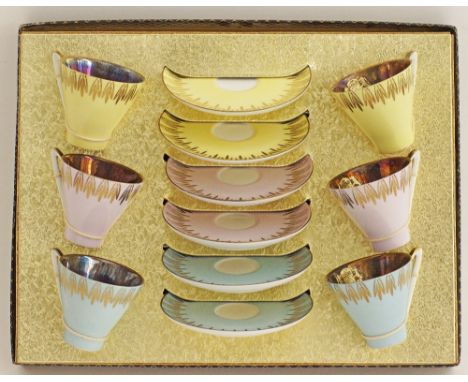 A set of six vintage gilt porcelain coffee cups and saucers with 22ct gilt decoration (unused in original box) Alka Bavaria c