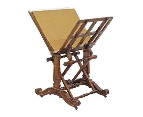A Victorian carved mahogany folder / folio / portfolio easel stand, the folding stand articulated with adjustable supports, i