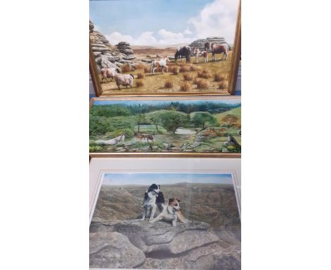 David Young-An oil on board of horses and sheep grazing, signed lower right hand corner together with a print by the same art