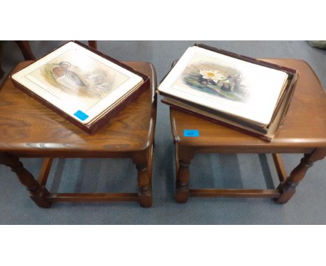 A pair of vintage dark stained Ercol elm occasional tables together with 2 sets of vintage place mats in original Ladycraft b