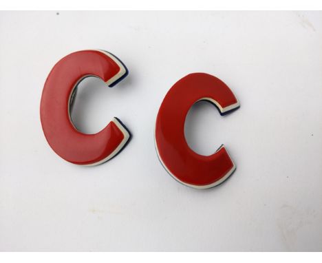 Two vintage red, white and blue brooches in the form of a letter 'C'Location: 