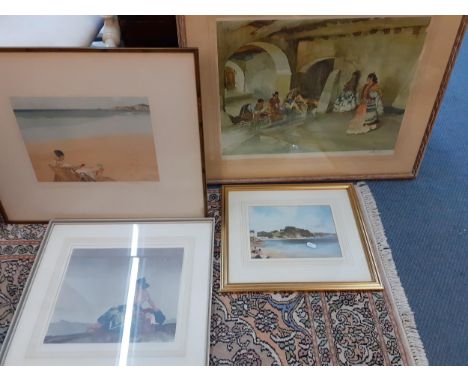 Russell Flint - The Beach, a print 34cm x 22cm signed in the margin in pencil, mounted in an early 20th century painted frame