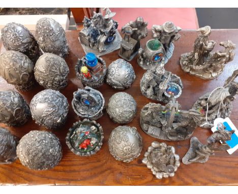 A collection of Tudor Mint Myth, Magic Pewter figures and pewter eggs 