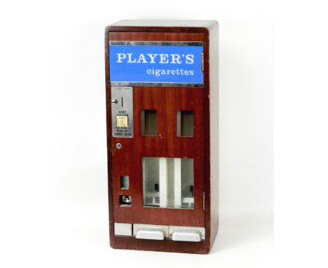 A retro Player's cigarette vending machine, priced "2 x 2/." with wooden case, no key, a/f, 30 by 20 by 86.5cm high.Not opera