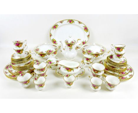 A Royal Albert part tea, coffee, and dinner service, decorated in the 'Old Country Roses' pattern, comprising teapot, milk ju