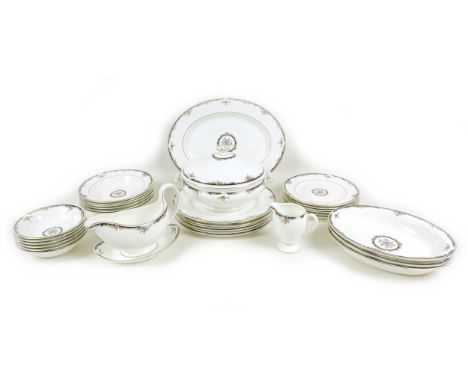 A Wedgwood part dinner service, decorated in the 'Osborne' pattern, R 4699, comprising tureen and cover, oval serving plate, 