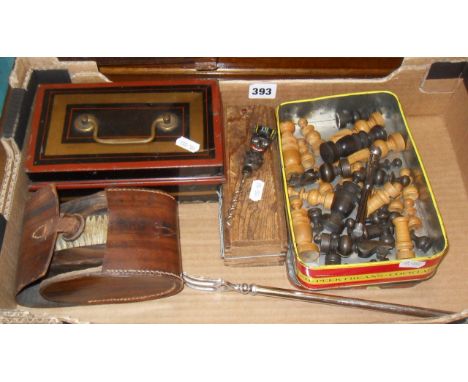 Chess set, corkscrew, toasting fork, cash tin etc