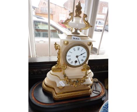 19th c. French ormolu-mounted alabaster mantle clock on plinth