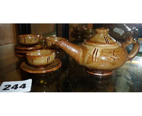 Studio pottery - Seth Cardew miniature stoneware teapot and cups &amp; saucers