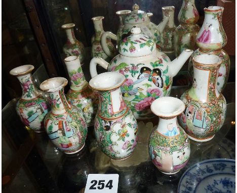Seven Chinese Canton miniature vases &amp; a similar teapot