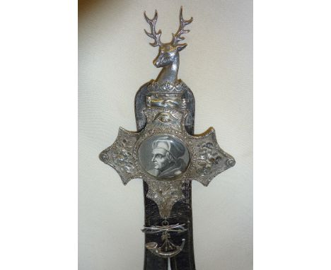 19th c. ornate silver Masonic jewel or medal with engraved central portrait - The Ancient Order of Foresters mounted on a lea