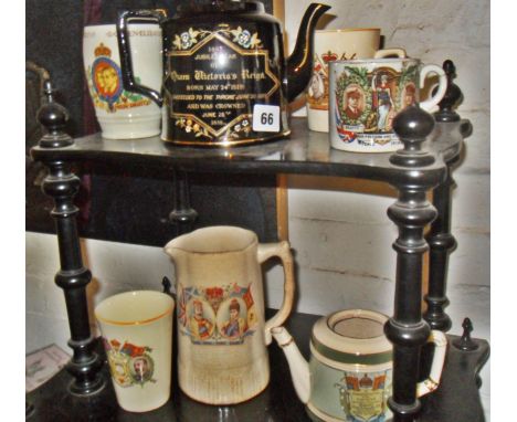 WW1 Blyth Urban District 1919 Peace mug, a Queen Victoria Jubilee teapot and other commemorative china