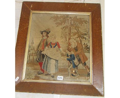 19th c woolwork tapestry in original faux maple frame