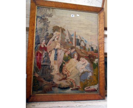 Large 19th c. tapestry of a religious scene in a maple frame