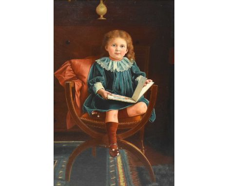 Charles Spencelayh ( British1865-1958) Portrait of a Girl seated in a chair, holding a book, signed and dated 'Charles Spence