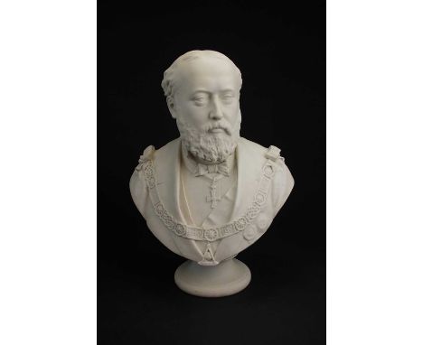 A Copeland parian bust of Edward Prince of Wales, published May 1876, sculpted by L.A. Malempre, dressed in Masonic regalia, 