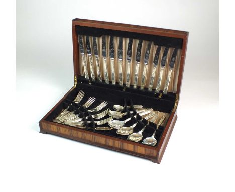 A cased canteen of silver cutlery, Emile Viner, Sheffield 1958 &amp; 1959, comprising; six silver handled table knives, six s