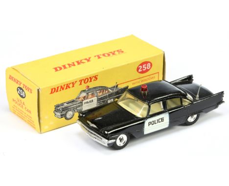 Dinky Toys 258 De Soto Firelite "USA Police" Car - Black body, white door panels, very pale lemon interior, red roof light, s